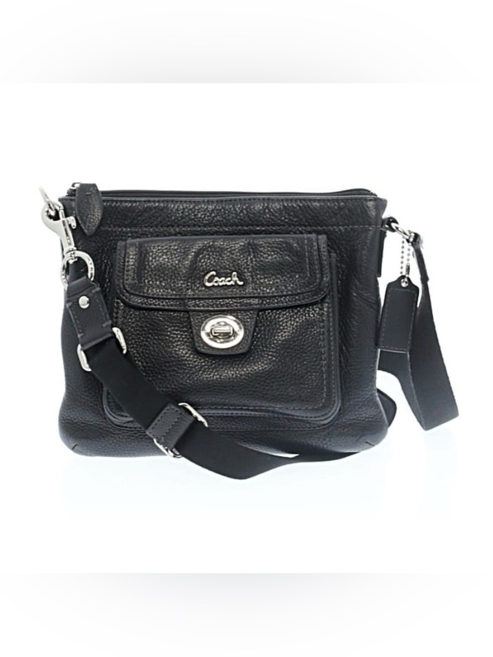 Coach Black Pebbled Leather Crossbody with Front Turnlock Pocket